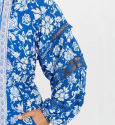 long sleeve floral blue long dress MARGAUX - Miss June