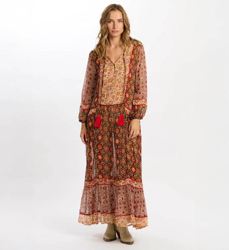 vestido largo floral manga larga TAJ - Miss June