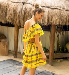 robe courte MALIBU  - épaules dénudées - manche courte - bohème -coton - Miss June Paris - 2