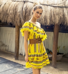 robe courte MALIBU  - épaules dénudées - manche courte - bohème -coton - Miss June Paris - 1