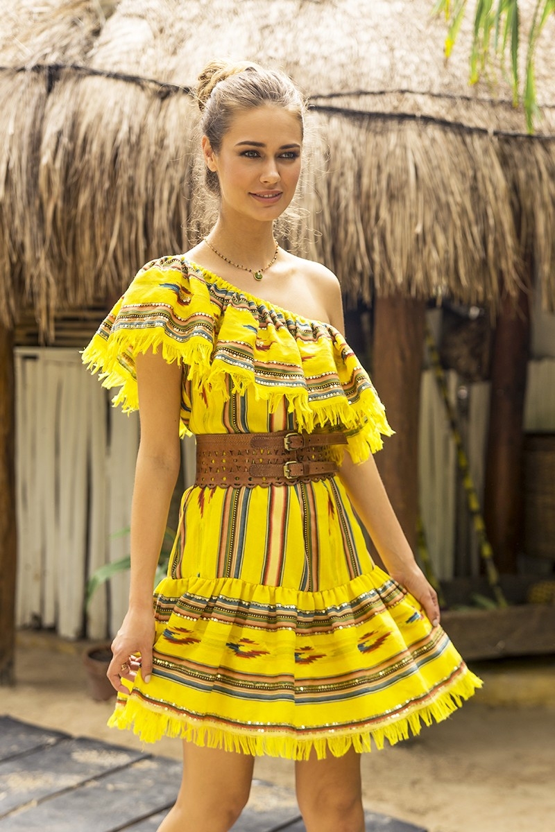 Vestido corto MALIBU – Hombros descubiertos – Manga corta – Bohemio – Algodón – Miss June Paris – 3