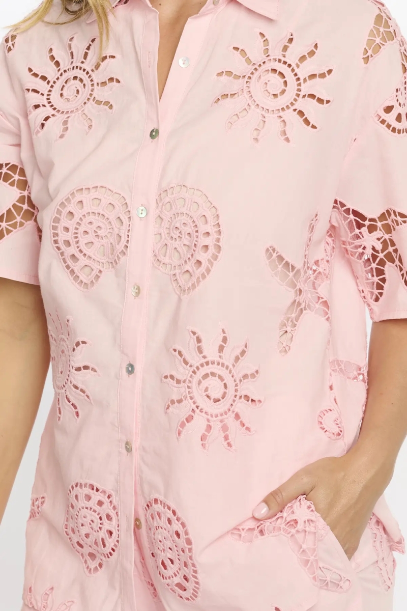 Kyle Shirt Short-sleeved shirt - 100% cotton with lace embroidery - Miss June Paris - 5