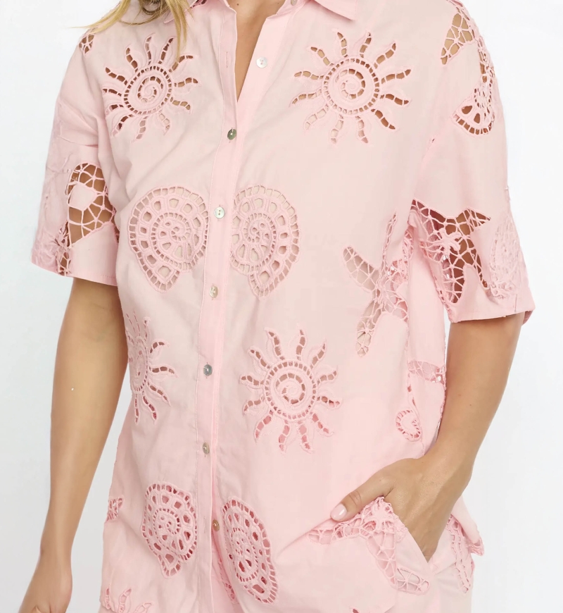 Kyle Shirt Short-sleeved shirt - 100% cotton with lace embroidery - Miss June Paris - 5