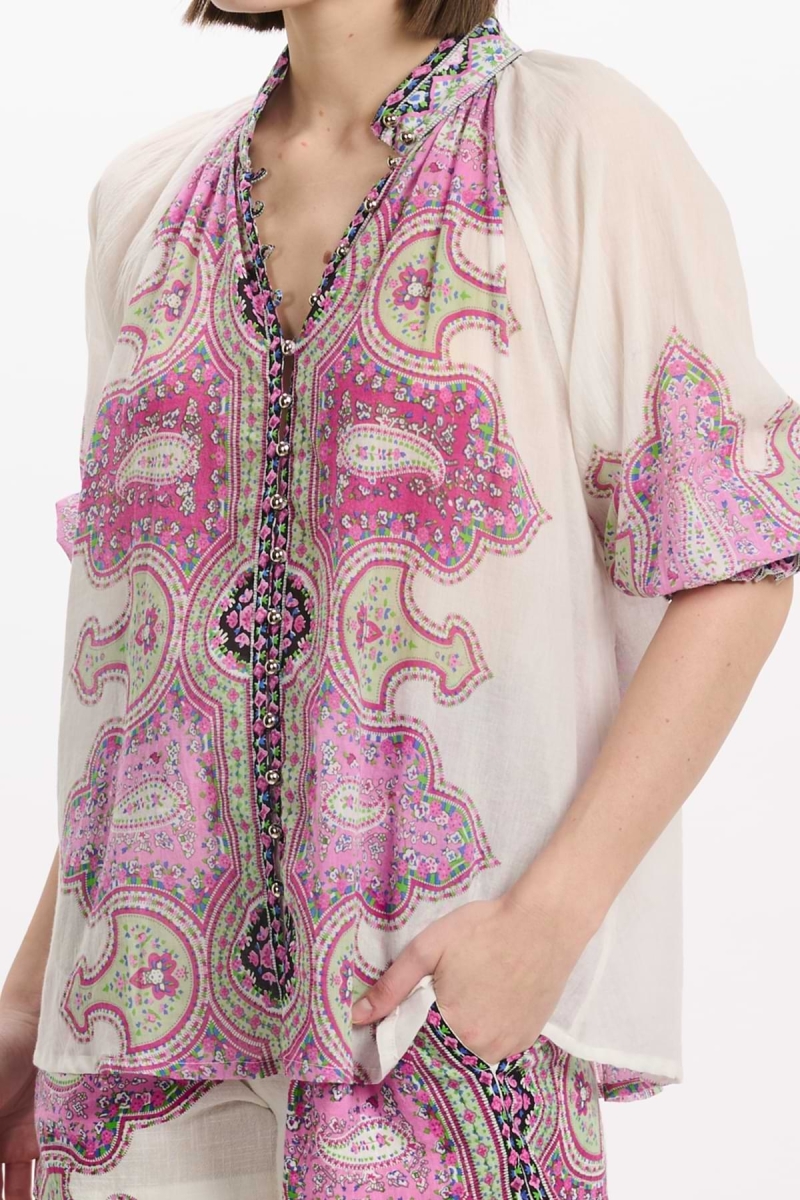 Dulce Shirt 3/4 sleeves, 100% printed cotton voile - Miss June Paris - 4