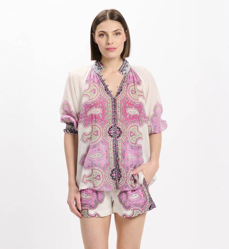 Camisa Dulce manga 3/4, 100% voile de algodón estampado - Miss June Paris - 2