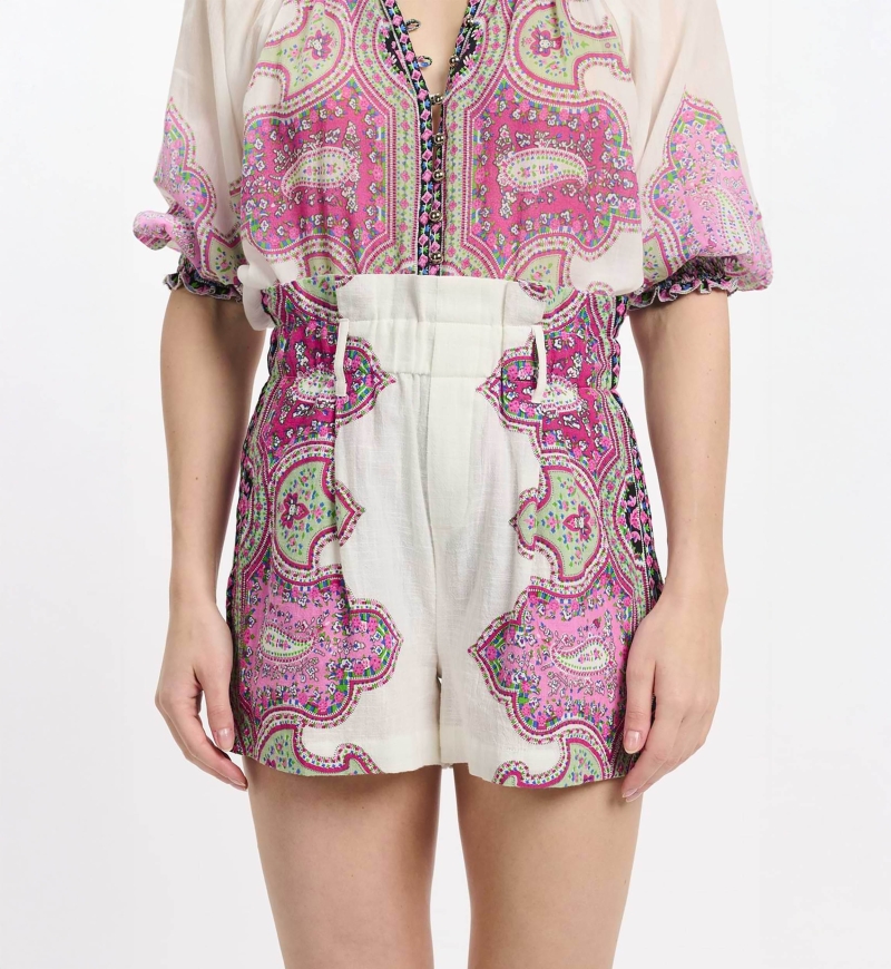 Short Noema – Short de algodón slub estampado con bolsillos, 100 % algodón - Miss June Paris - 3