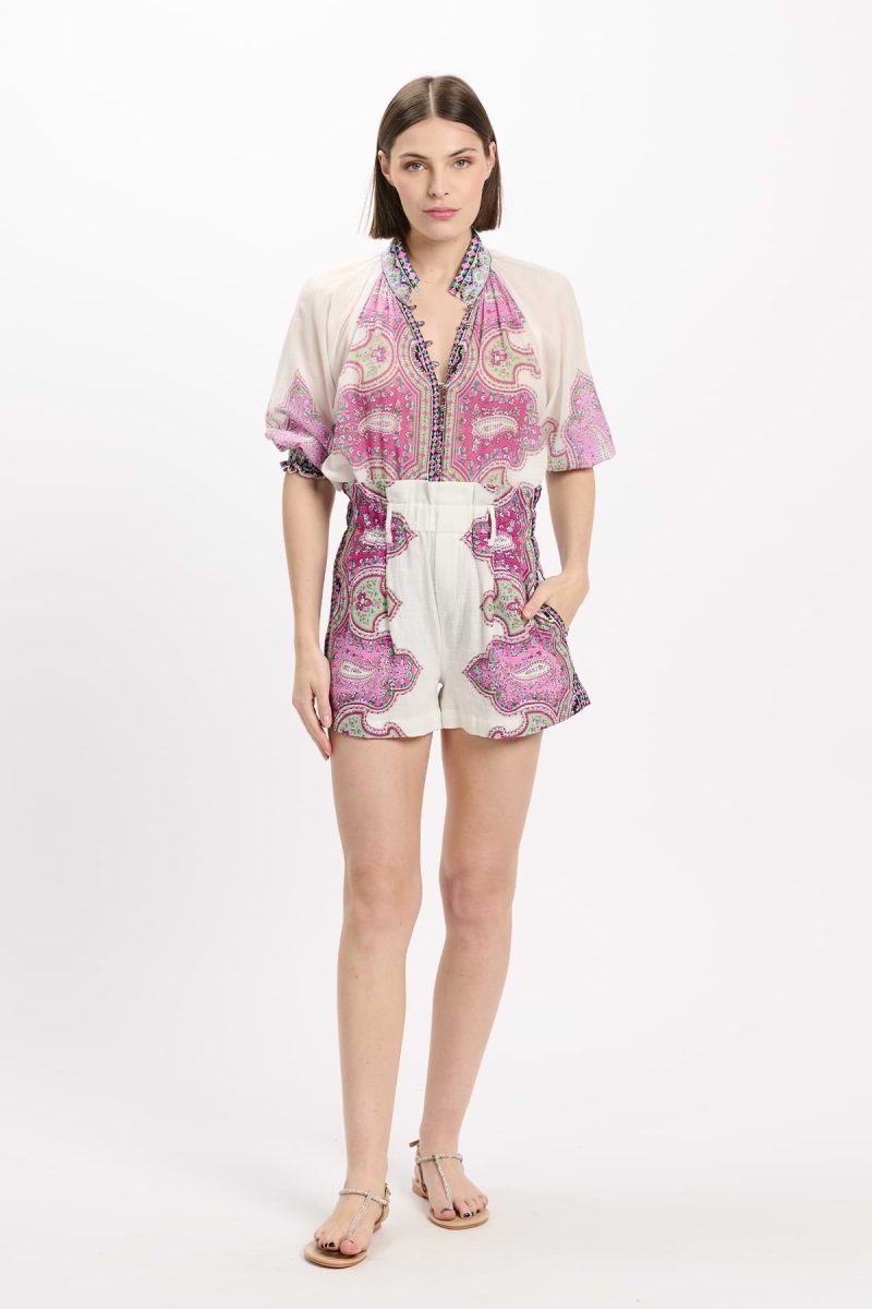 Short Noema – Printed Slub Cotton Shorts with Pockets, 100% Cotton - Miss June Paris - 2