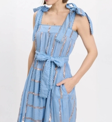 Aly Long Dress With Straps + matching belt, 100% cotton with lurex - Miss June Paris - 8