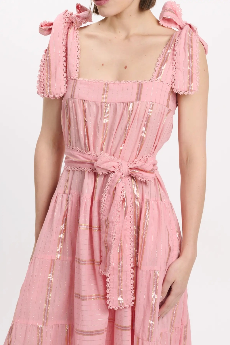Vestido Aly – Vestido largo con tirantes y cinturón a juego, 100% algodón con lúrex – Miss June Paris - 5