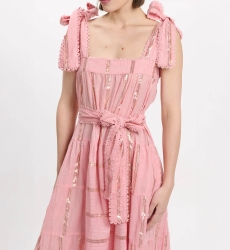 Robe Aly – Robe longue à bretelles avec ceinture assortie, 100% coton avec lurex – Miss June Paris - 5