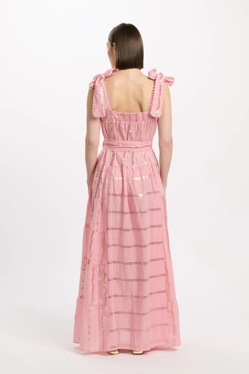 Robe Aly – Robe longue à bretelles avec ceinture assortie, 100% coton avec lurex – Miss June Paris - 6