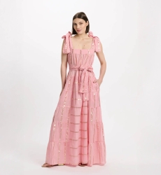 Robe Aly – Robe longue à bretelles avec ceinture assortie, 100% coton avec lurex – Miss June Paris - 4