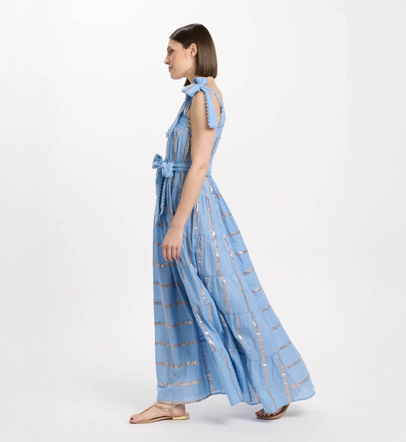 Robe Aly – Robe longue à bretelles avec ceinture assortie, 100% coton avec lurex – Miss June Paris - 10