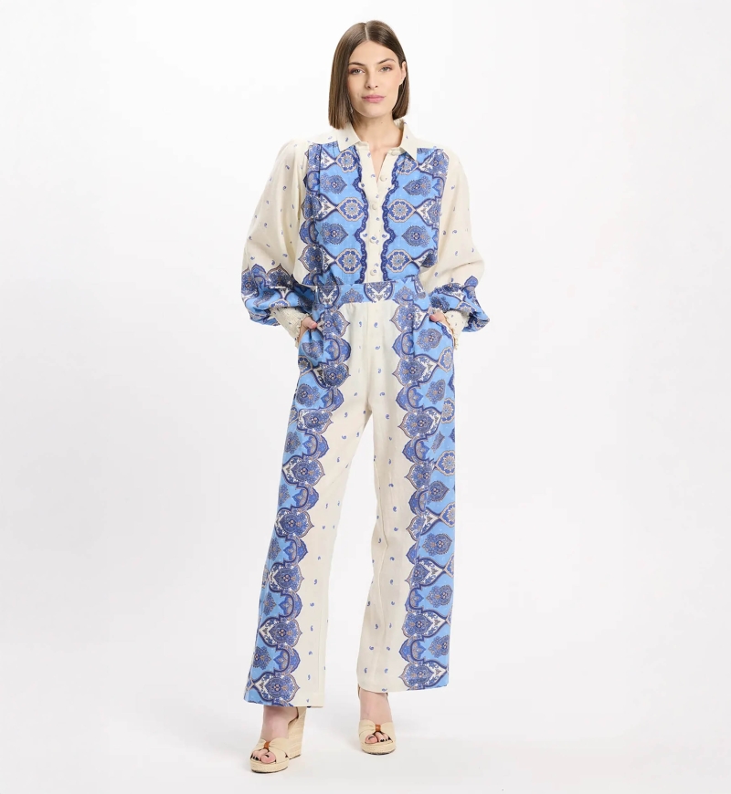 Pants Tais Pants With Pockets, 100% cotton slub printed - Miss June Paris - 4