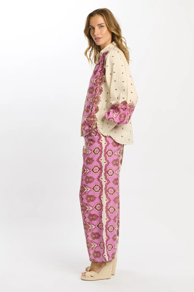 Pantalón Tais – Pantalón con bolsillos, de algodón slub estampado, 100 % algodón – Miss June Paris - 9