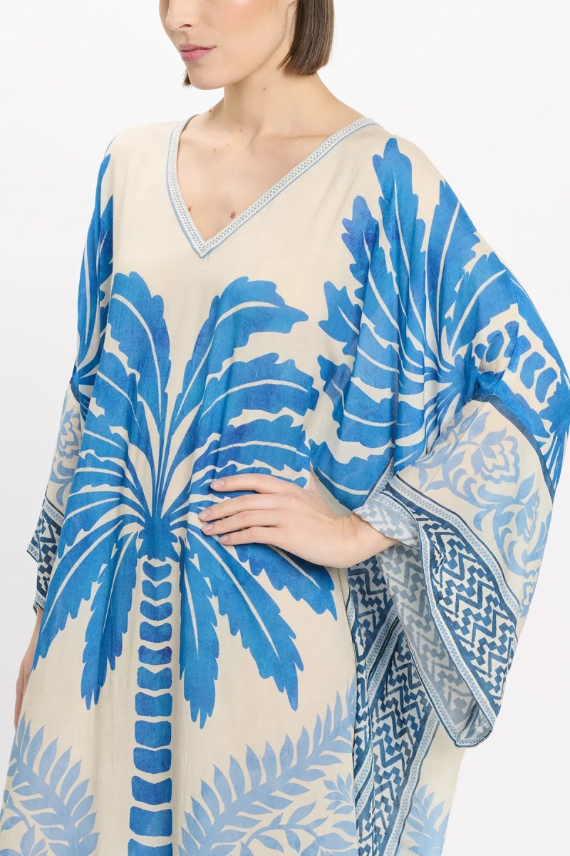 Caftan Rhoda Long Kaftan With Long Sleeves, 100% modal printed embroidery - Miss June Paris - 5