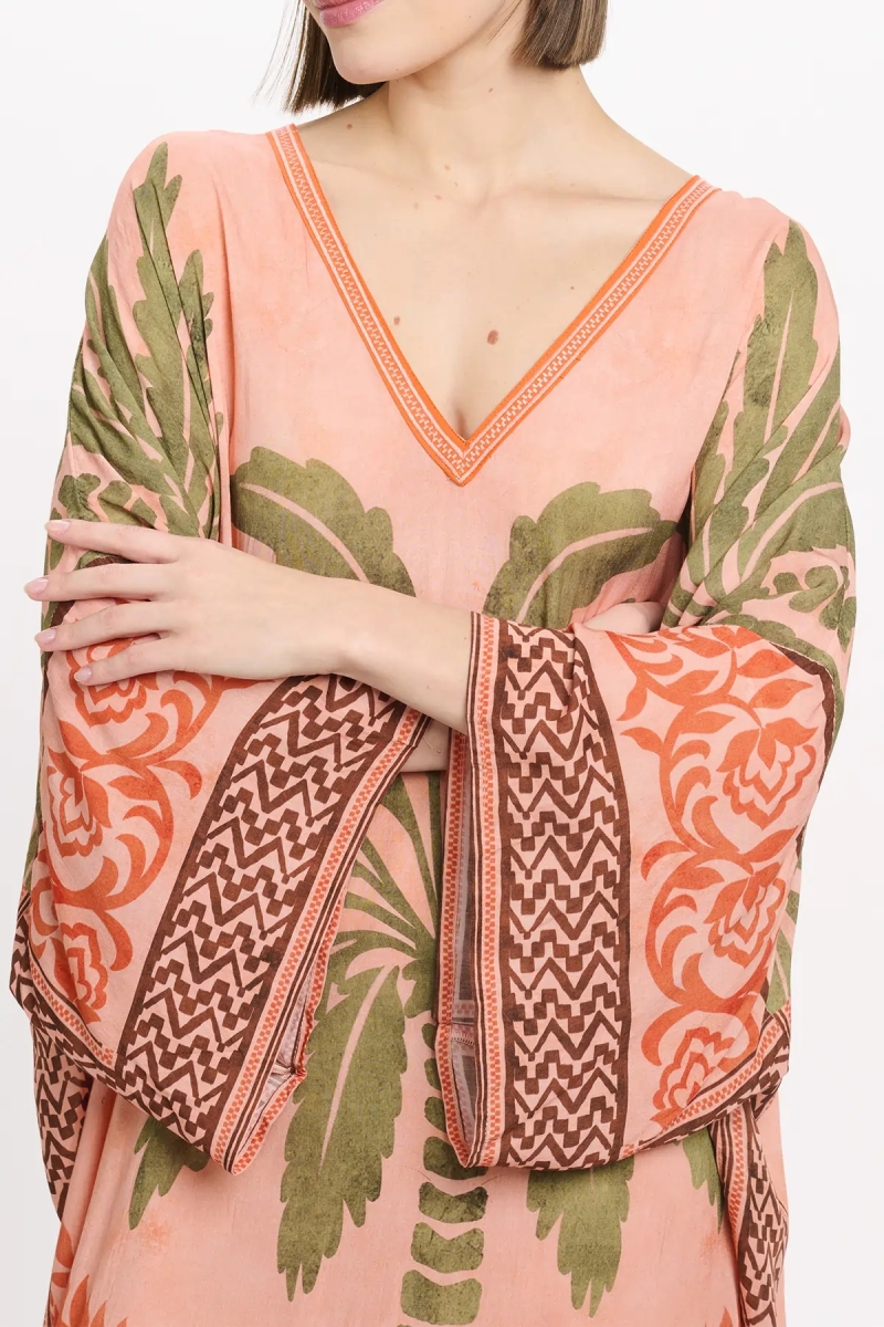 Caftan Rhoda Long Kaftan With Long Sleeves, 100% modal printed embroidery - Miss June Paris - 8