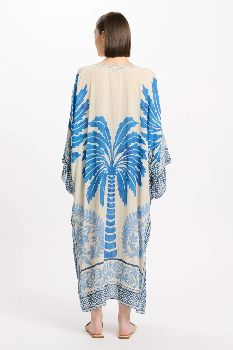 Caftan Rhoda Long Kaftan With Long Sleeves, 100% modal printed embroidery - Miss June Paris - 6