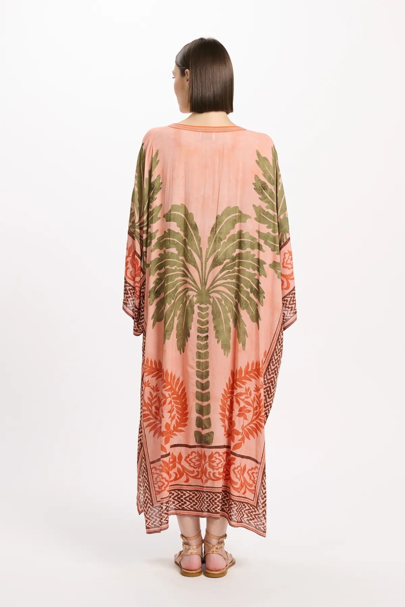 Caftan Rhoda Long Kaftan With Long Sleeves, 100% modal printed embroidery - Miss June Paris - 9