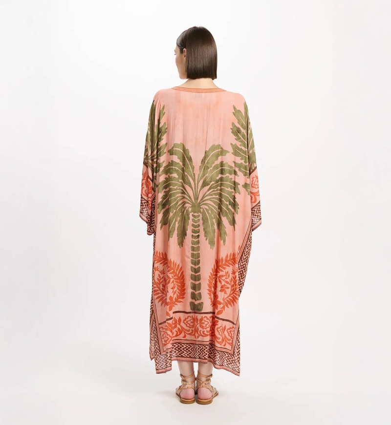 Caftan Rhoda Long Kaftan With Long Sleeves, 100% modal printed embroidery - Miss June Paris - 9