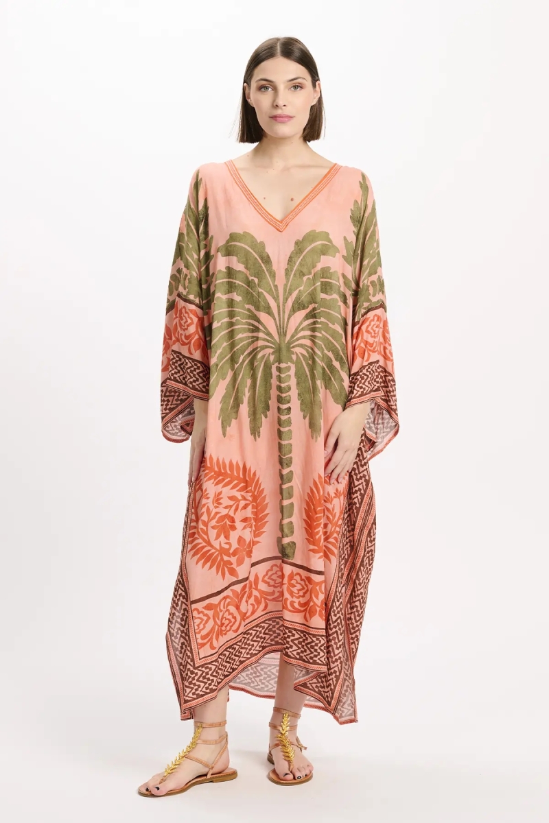 Caftan Rhoda Long Kaftan With Long Sleeves, 100% modal printed embroidery - Miss June Paris - 7