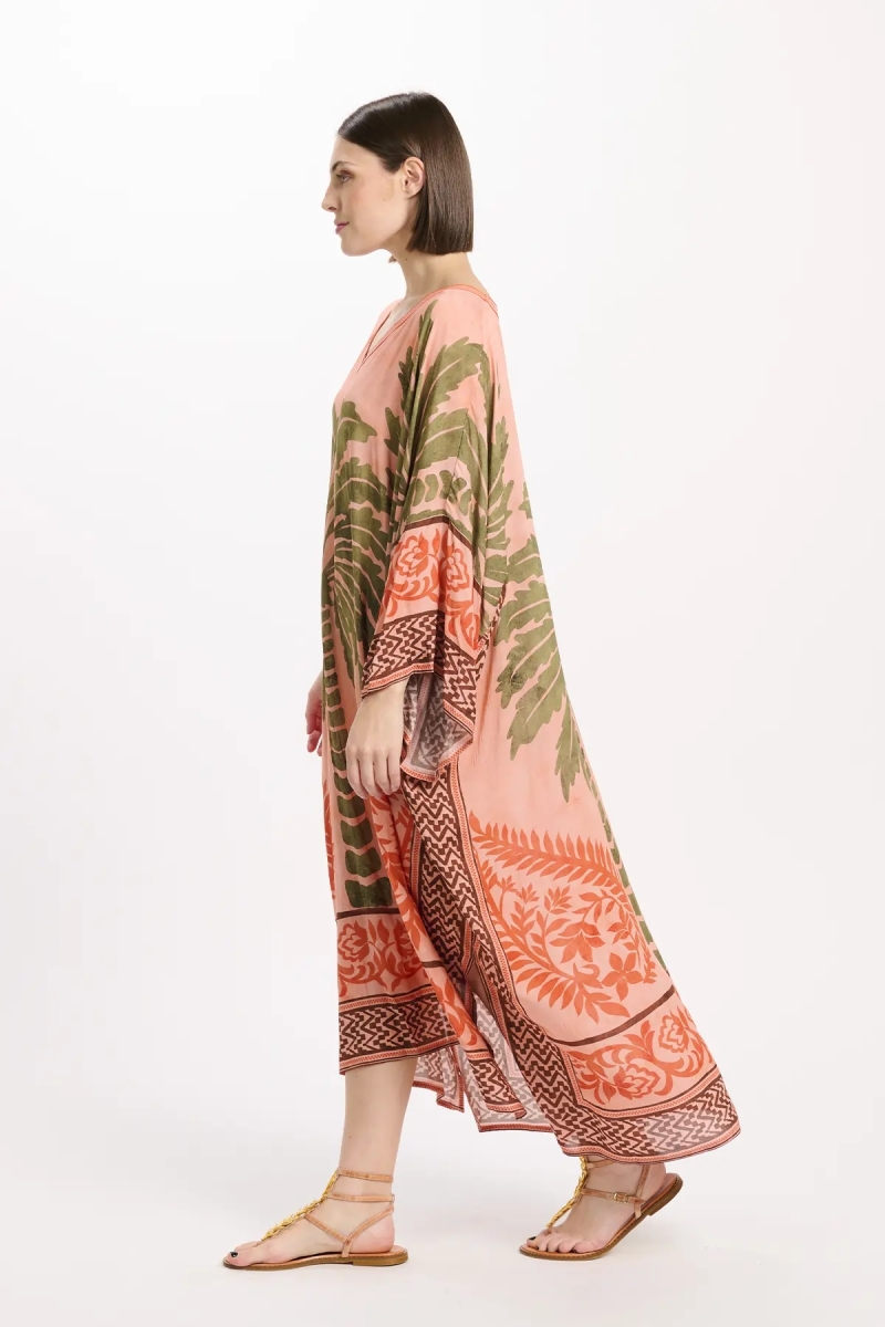 Caftan Rhoda Long Kaftan With Long Sleeves, 100% modal printed embroidery - Miss June Paris - 10