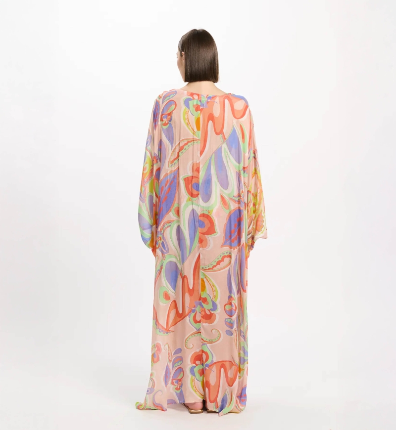 Caftan Varda Long Sleeves Long Kaftan with belt inside, 100% rayon embroidery - Miss June Paris - 5