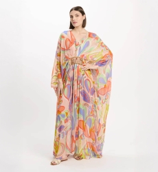 Caftan Varda Long Sleeves Long Kaftan with belt inside, 100% rayon embroidery - Miss June Paris - 2