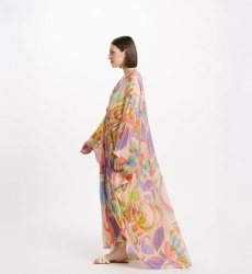 Caftan Varda Long Sleeves Long Kaftan with belt inside, 100% rayon embroidery - Miss June Paris - 4
