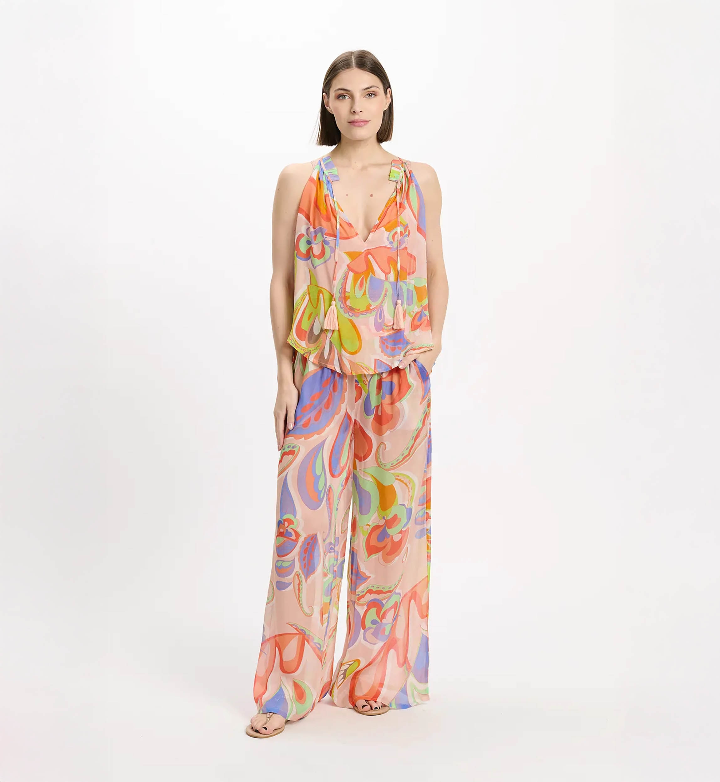 Pantalon Adira – Pantalon avec poches, en rayonne imprimée, 100 % rayonne – Miss June Paris - 2