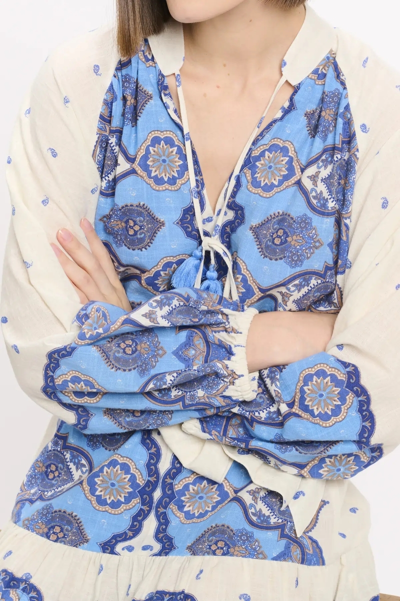 Robe Danae – Robe courte à manches longues avec ceinture assortie, 100 % coton imprimé – Miss June Paris - 5