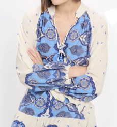 Robe Danae – Robe courte à manches longues avec ceinture assortie, 100 % coton imprimé – Miss June Paris - 5