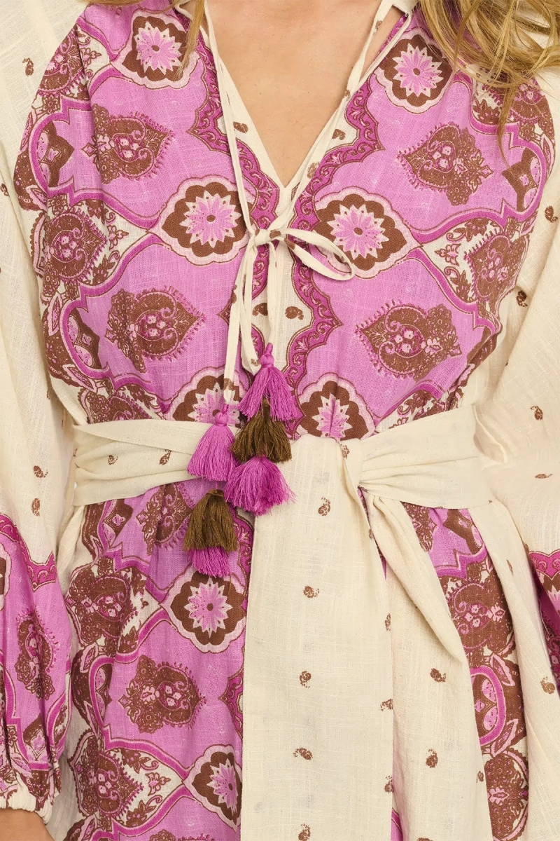 Robe Danae – Robe courte à manches longues avec ceinture assortie, 100 % coton imprimé – Miss June Paris - 8