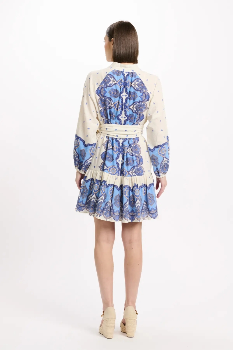 Robe Danae – Robe courte à manches longues avec ceinture assortie, 100 % coton imprimé – Miss June Paris - 6