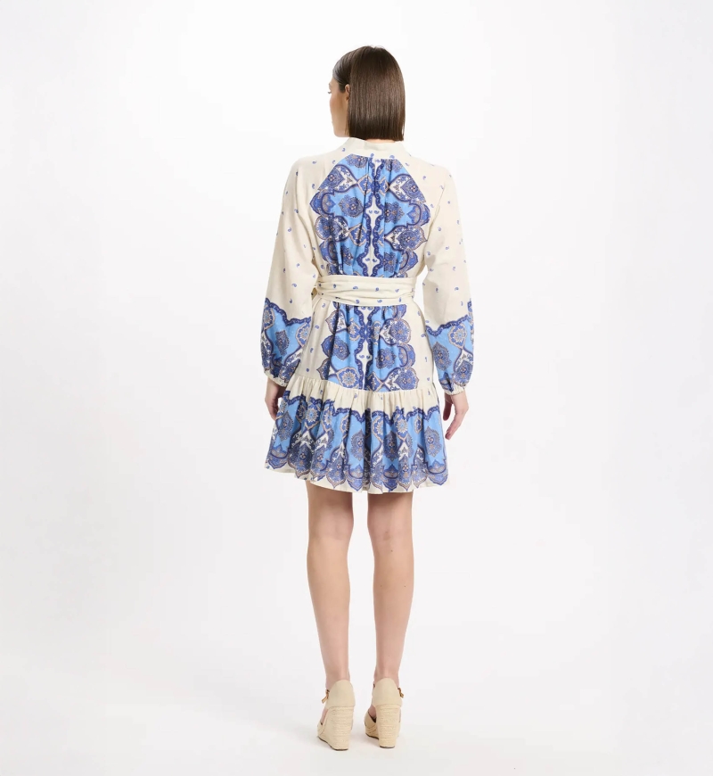 Robe Danae – Robe courte à manches longues avec ceinture assortie, 100 % coton imprimé – Miss June Paris - 6