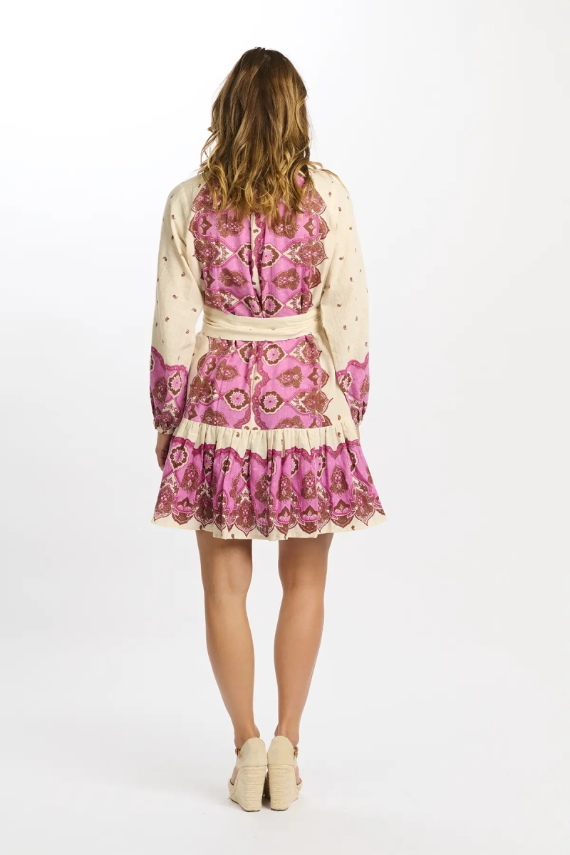 Robe Danae – Robe courte à manches longues avec ceinture assortie, 100 % coton imprimé – Miss June Paris - 10