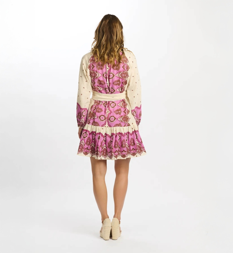 Robe Danae – Robe courte à manches longues avec ceinture assortie, 100 % coton imprimé – Miss June Paris - 10