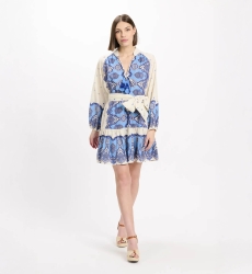 Robe Danae – Robe courte à manches longues avec ceinture assortie, 100 % coton imprimé – Miss June Paris - 4