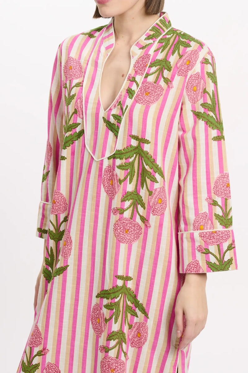 Dress Charly Long Sleeve Dress, 100% cotton slub printed - Miss June Paris - 3
