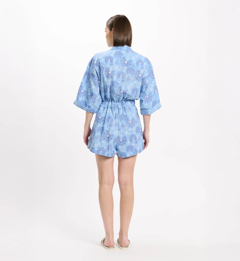 Romper Rada 3/4 Sleeve Romper with pockets, 100% cotton slub printed - Miss June Paris - 4