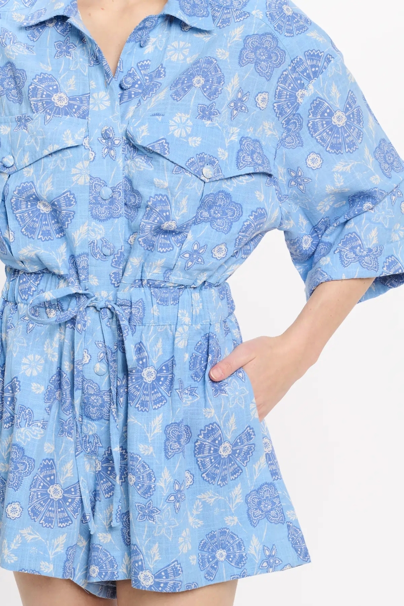 Romper Rada 3/4 Sleeve Romper with pockets, 100% cotton slub printed - Miss June Paris - 3