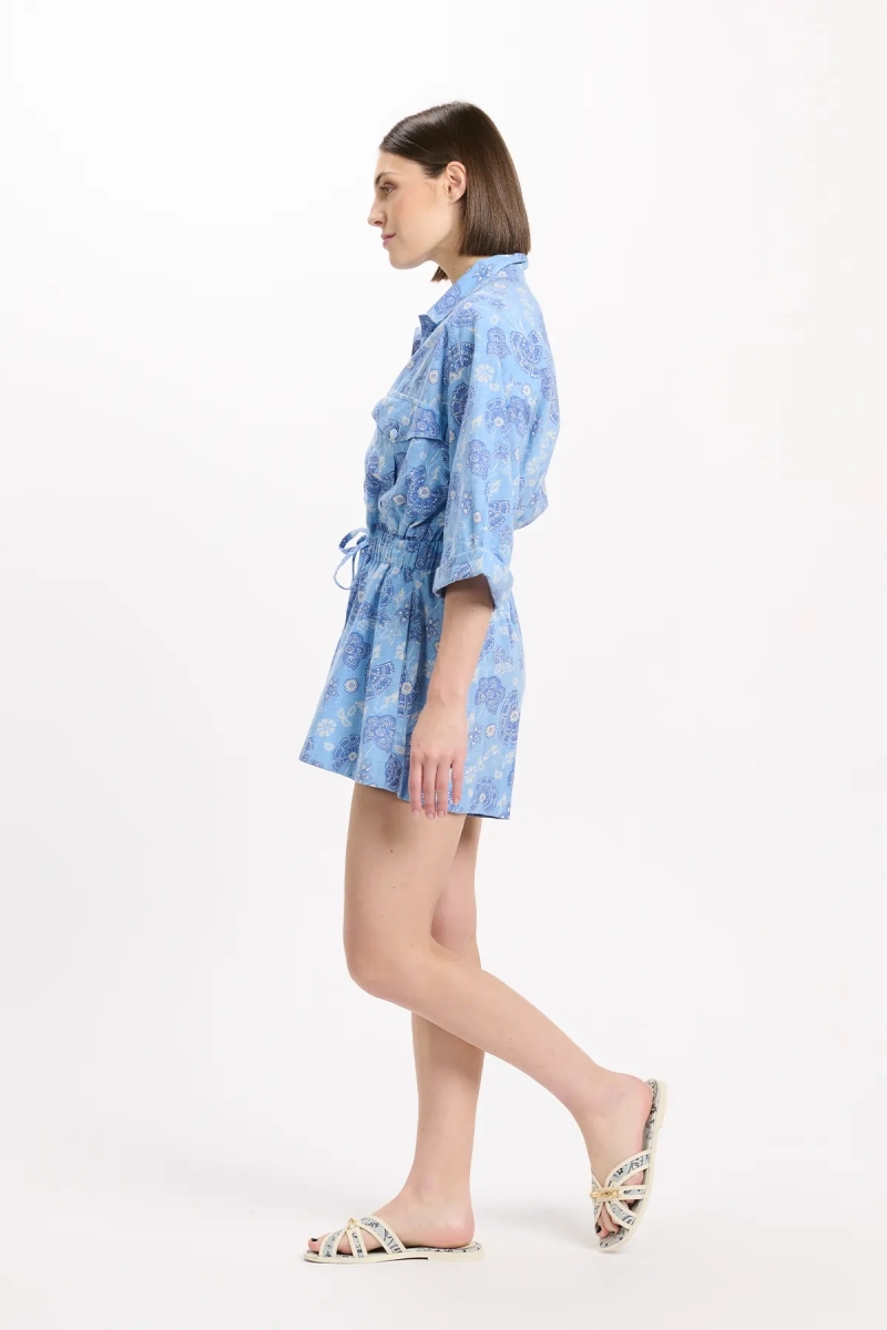 Romper Rada 3/4 Sleeve Romper with pockets, 100% cotton slub printed - Miss June Paris - 5