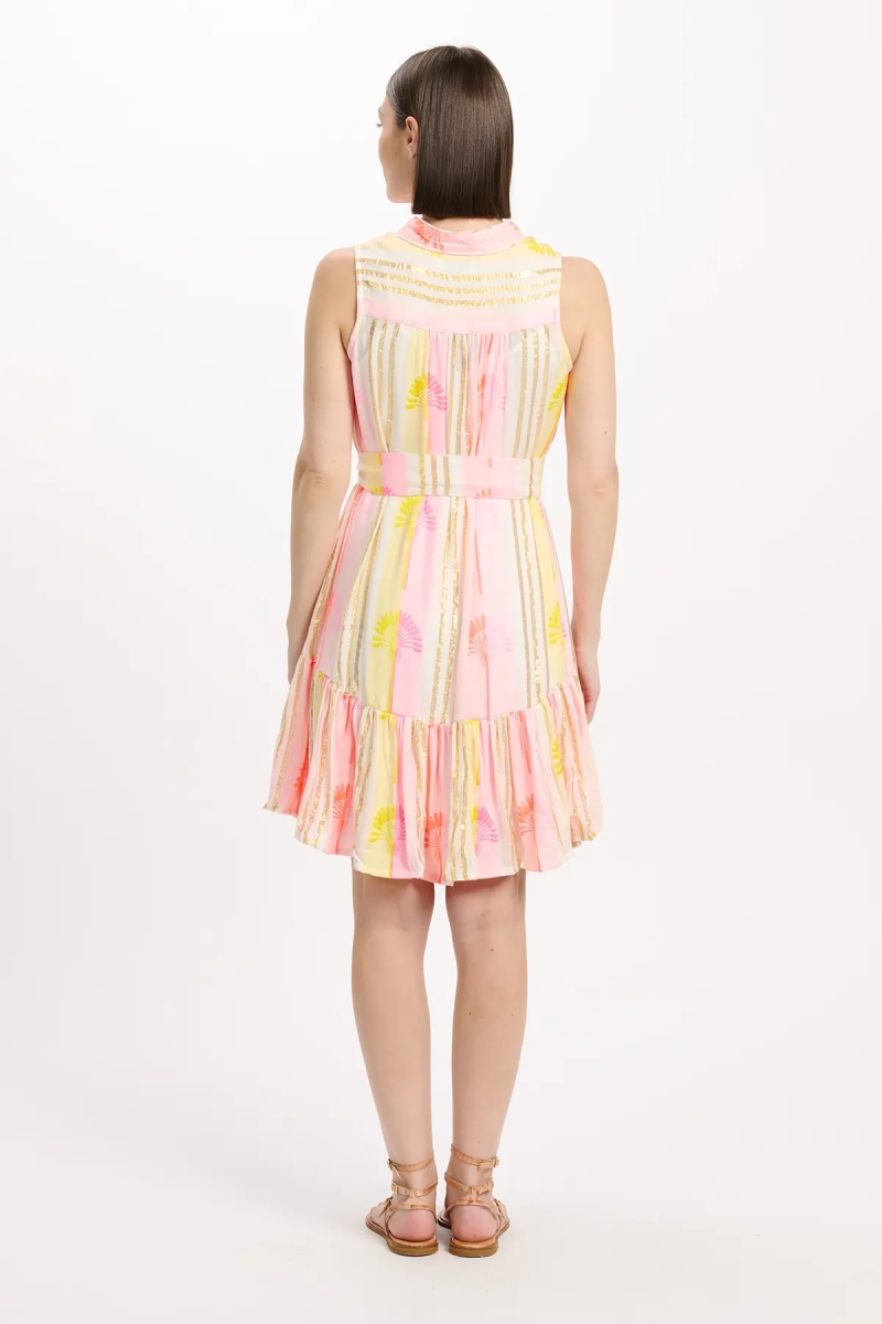 Dress Tracy Short Sleeveless Dress with inner and matching belt, 100% rayon printed with lurex - Miss June Paris - 4
