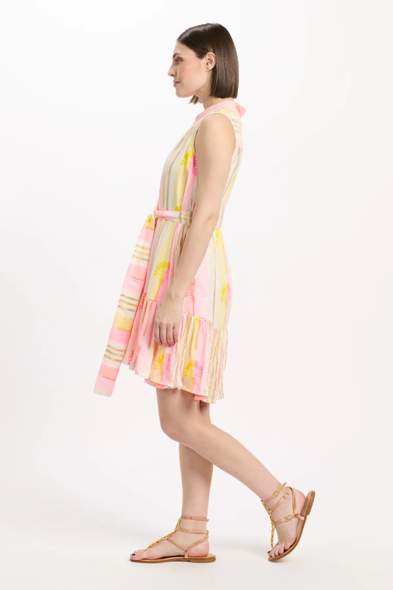 Dress Tracy Short Sleeveless Dress with inner and matching belt, 100% rayon printed with lurex - Miss June Paris - 5