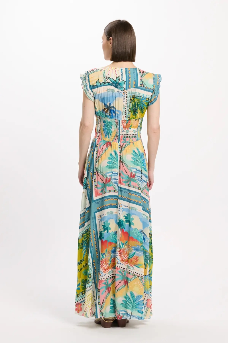 Vestido Taly – Vestido largo con mangas cortas, de modal estampado, 100 % modal – Miss June Paris - 4