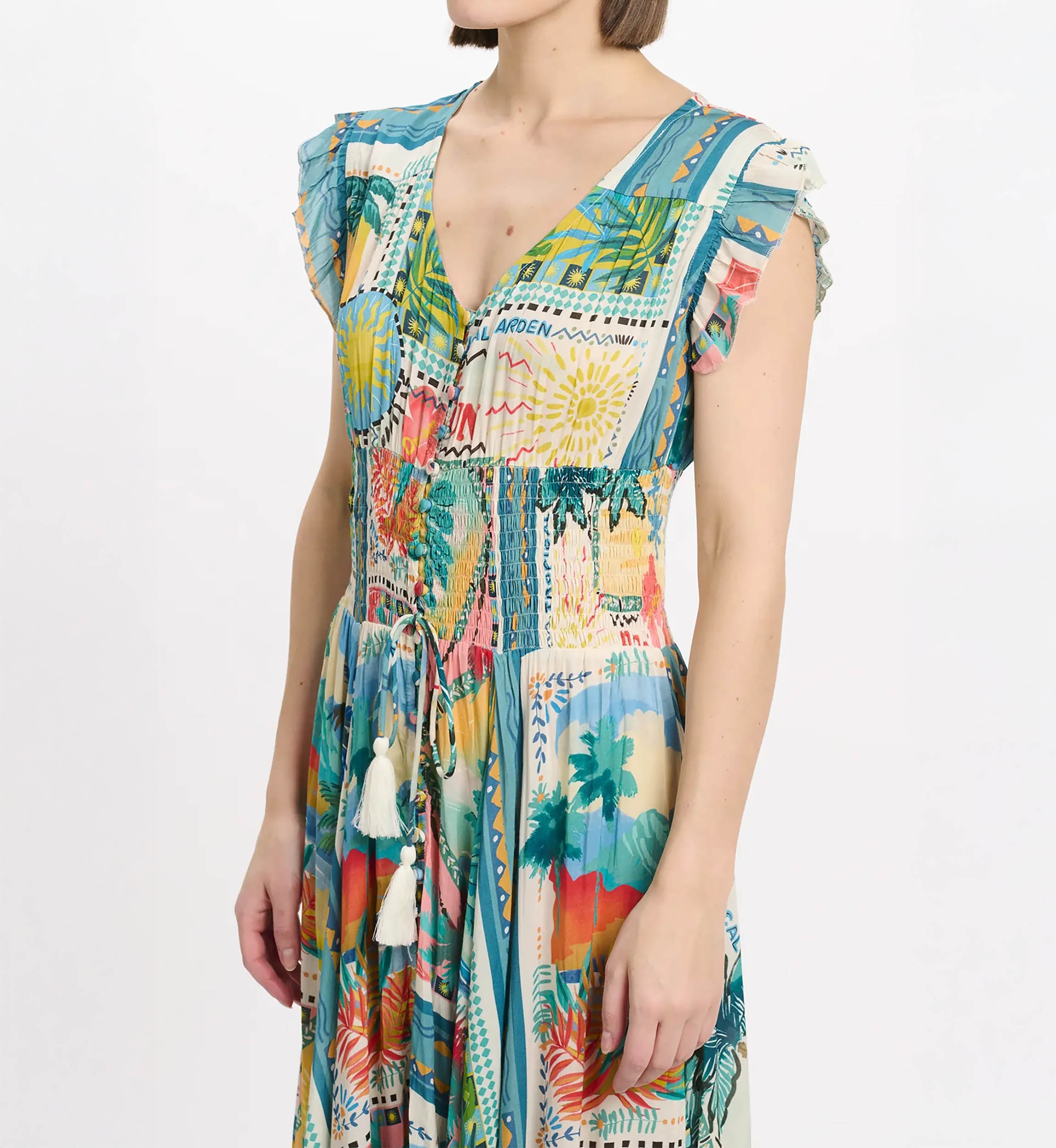 Vestido Taly – Vestido largo con mangas cortas, de modal estampado, 100 % modal – Miss June Paris - 3