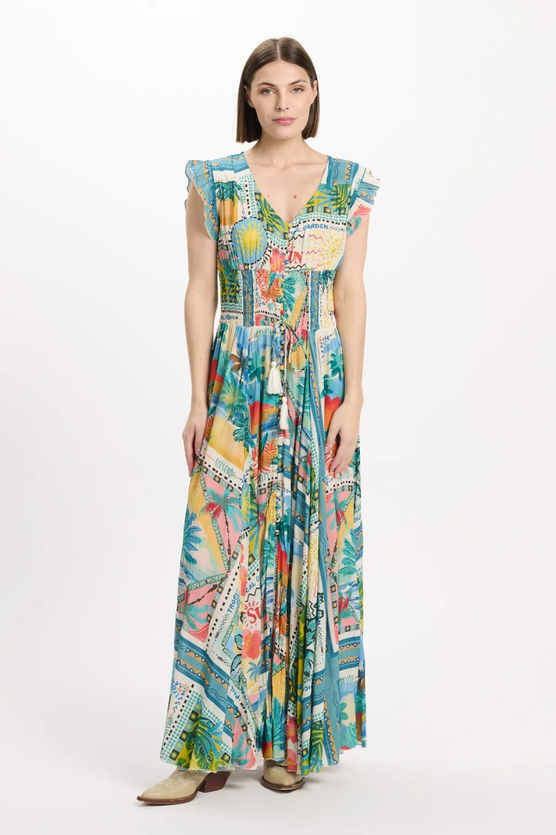 Robe Taly – Robe longue à manches courtes, en modal imprimé, 100 % modal – Miss June Paris - 2