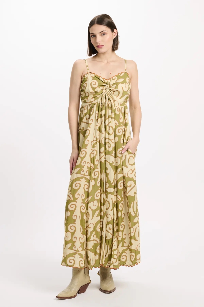 Vestido Becky – Vestido largo con tirantes finos, cordones y bolsillos, de modal estampado, 100 % modal – Miss June Paris - 2