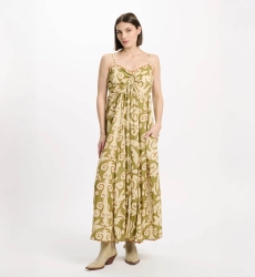 Robe Becky – Robe longue à fines bretelles avec lacets et poches, en modal imprimé, 100 % modal – Miss June Paris - 2