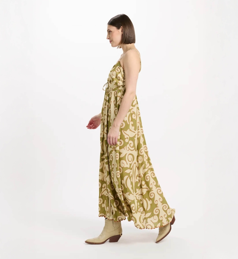 Dress Becky Thin Straps Long Dress with laces and pockets, 100% modal printed - Miss June Paris - 5